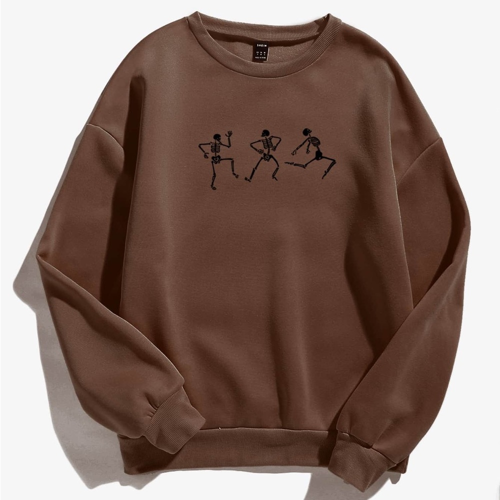 Skeleton Dancing Thermal Sweatshirt Size Large Chocolate Brown by Shein